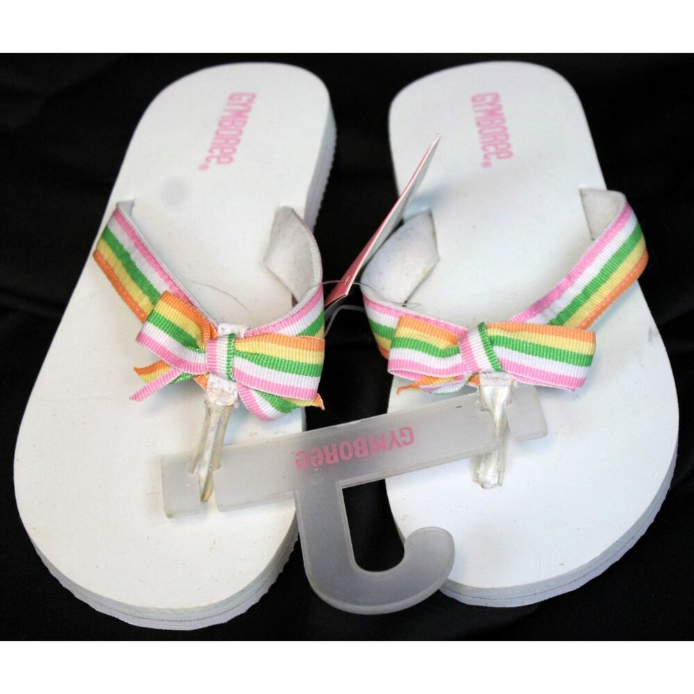 2006 Gymboree Tutti Fruity Flip Flips sz 2 Summer White Stripe Bow Pool Beach